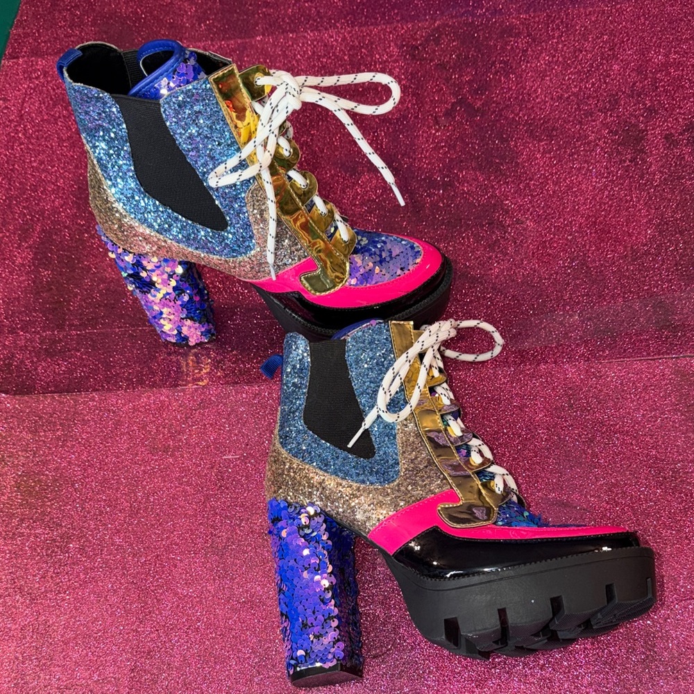 Cape Robbin Pink and Gold Sequin Heeled Boots - Picture 8 of 9